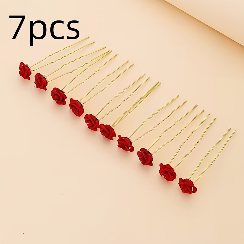 TEMU 7pcs Fashionable Romantic Classic High-quality Couple Party Dinner Wrap Hair Braid Hair Clip | Metal Material, For Valentine's