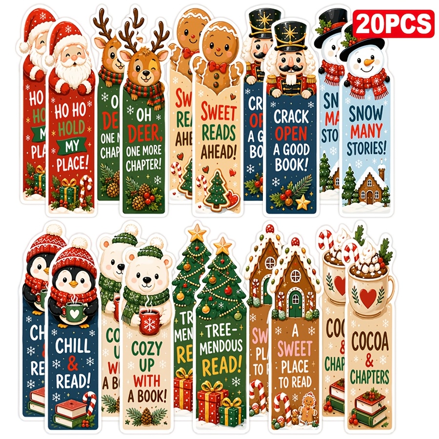 TEMU 20 marque-pages de Noël, 10 , marque-pages de lecture , jolis cartes de marque-pages de Saint-Nicolas, de de neige et de pour livres, cadeaux de