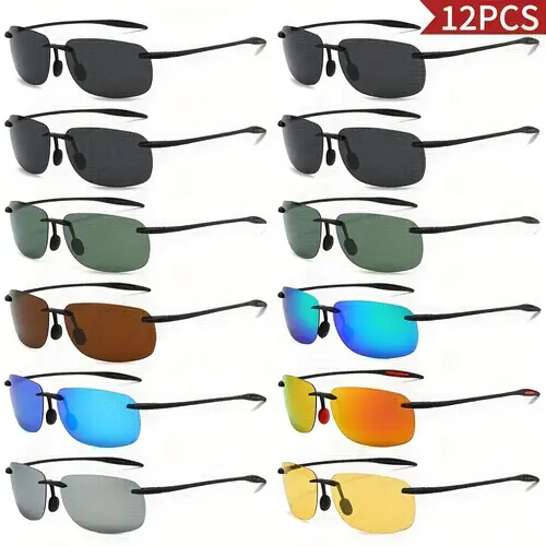 12 3pcs set of mens polarized fashion glasses tac lenses tr frameless with silicone frame multi payment set of sports glasses for men and women suitable for photography props night yellow lenses