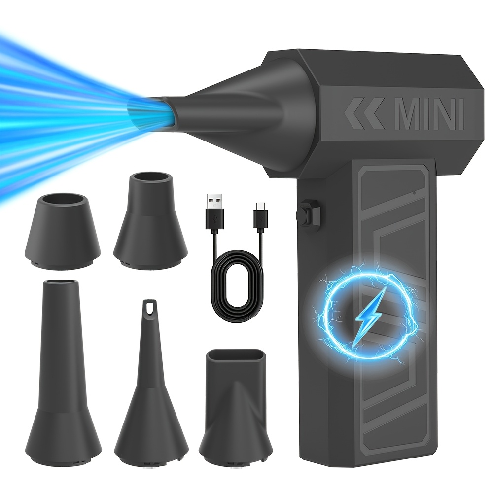 mini   vifte, høyhastighets bærbar turbo blåser, 135000 rpm børsteløs motor håndholdt jet vifte, 52m/s bærbar blåser, type-c   | kjølevifte med 5 dyser, egnet for biler, innendørs/utendørs, datatastatur, snø, løv rengjøring Produktdetaljer 1