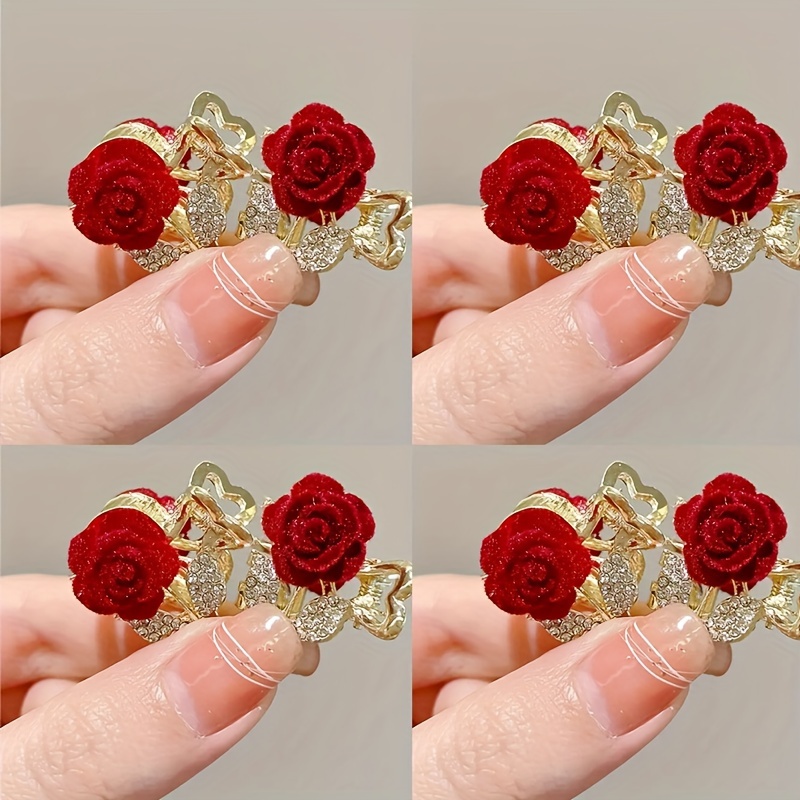 TEMU 2pcs Shiny Rose Decorated Small Hair Clips Elegant Hair Clips Fashion Hair Accessories Suitable For Women And Girls