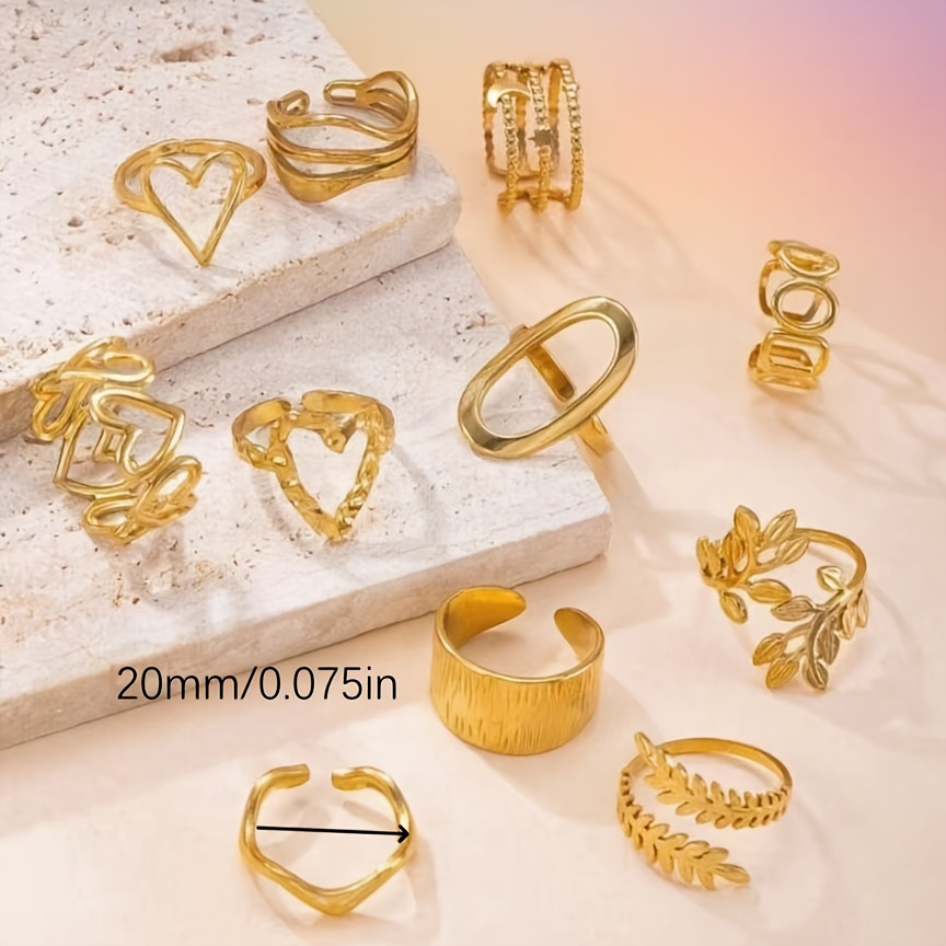 6pcs Stainless Steel 18K Golden Plated Retro Ring Set — Gift Ready