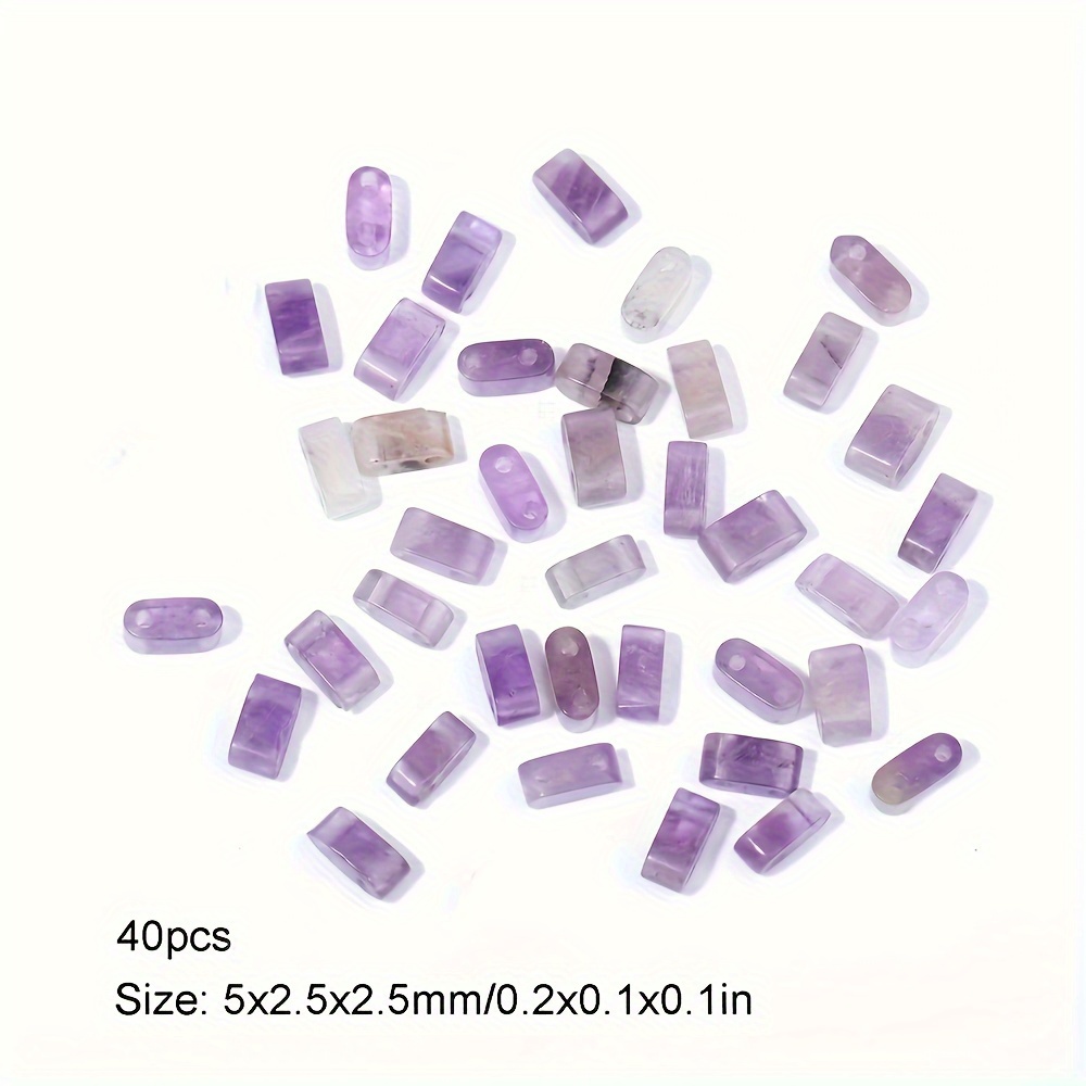 TEMU Natural 5mm And 2.5mm Double-hole Stone Beads - Amethyst, Tiger Eye, Black Onyx Loose Spacer Beads For Jewelry Making, Diy Bracelet, Necklace,