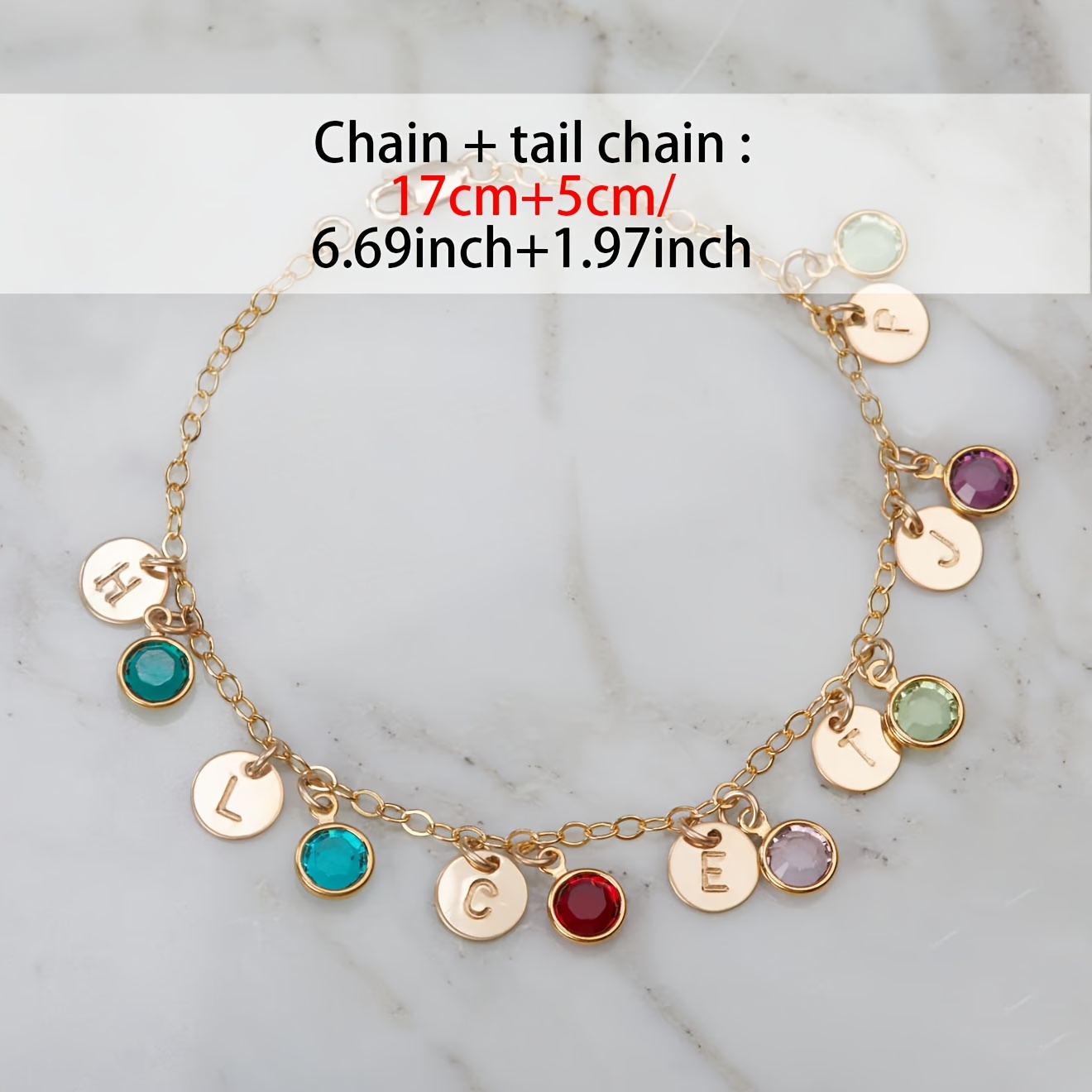 Customizable Bracelet with Personalized Letters and Birthstones
