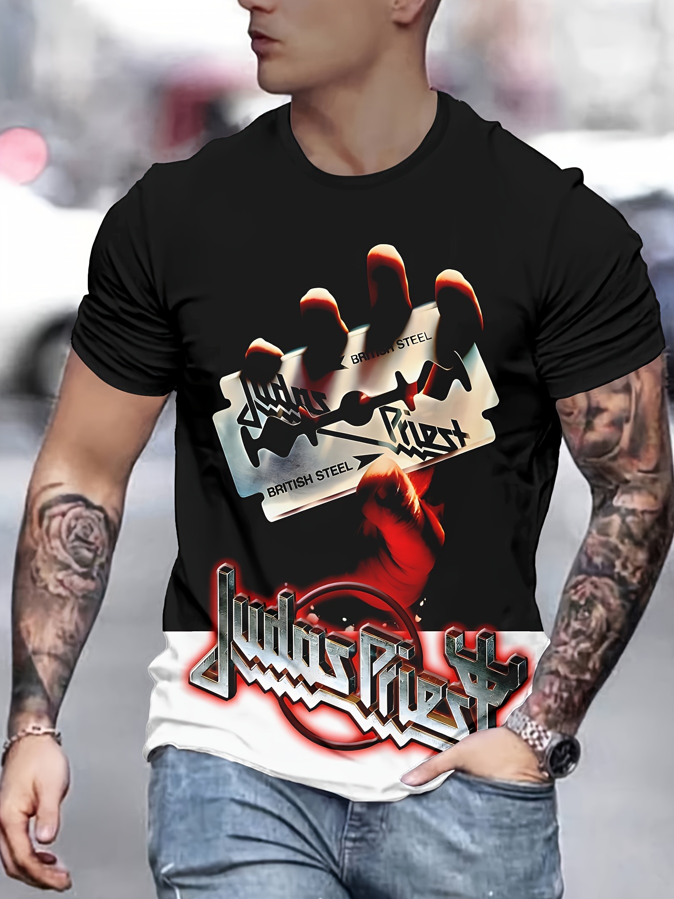 camiseta gráfica heavy metal hombre camiseta negra detalles Temu