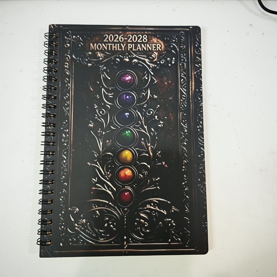 TEMU 2026-2028 Monthly Record Book And Calendar, 2026 - December 2028, Three-year Monthly Record Journal, Gothic Style Themed Cover , Annual Calendar