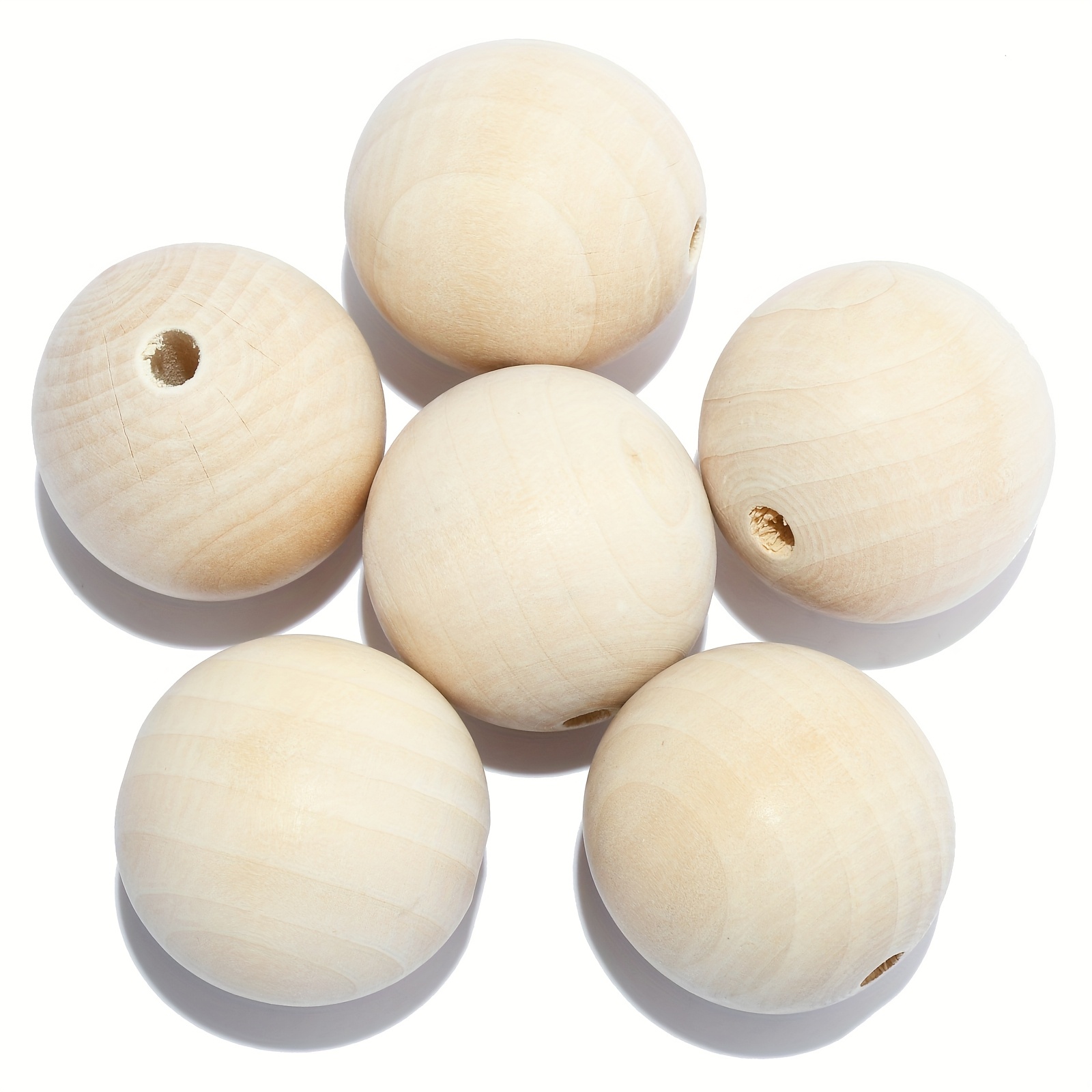 Image of Set Of 6 Natural Wooden Beads, 50mm In Size, Round And Unfinished, Perfect For Crafting, Beading Supplies, And Jewelry Creation
