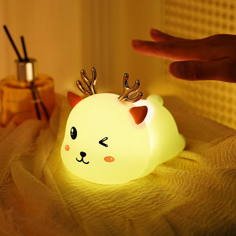 bedroom   sleeping ambient night light   little animal elk style gradient 7 color night light usb type 1200mah lithium battery with large capacity   bidding farewell to   charging anxiety night light Product details 1