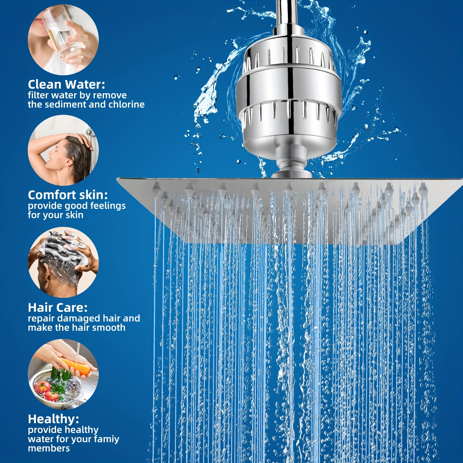 8.0-inch Stainless Steel Shower Head with 20-Stage Filtration