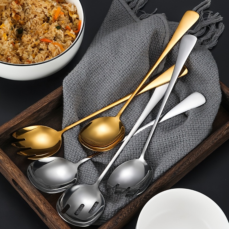 

3pcs Stainless Steel Extra-long Handle Salad Salad Fork Spoon Colander Buffet Serving Spoon Utility Spoon Cutlery