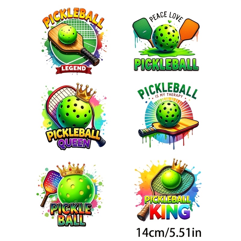 TEMU 6pcs Durable Heat Transfer Stickers, Diy Sports-themed-on Decals For Pickleball Enthusiasts, Mixed Color Heat Transfer, Vinyl Prints, Heat