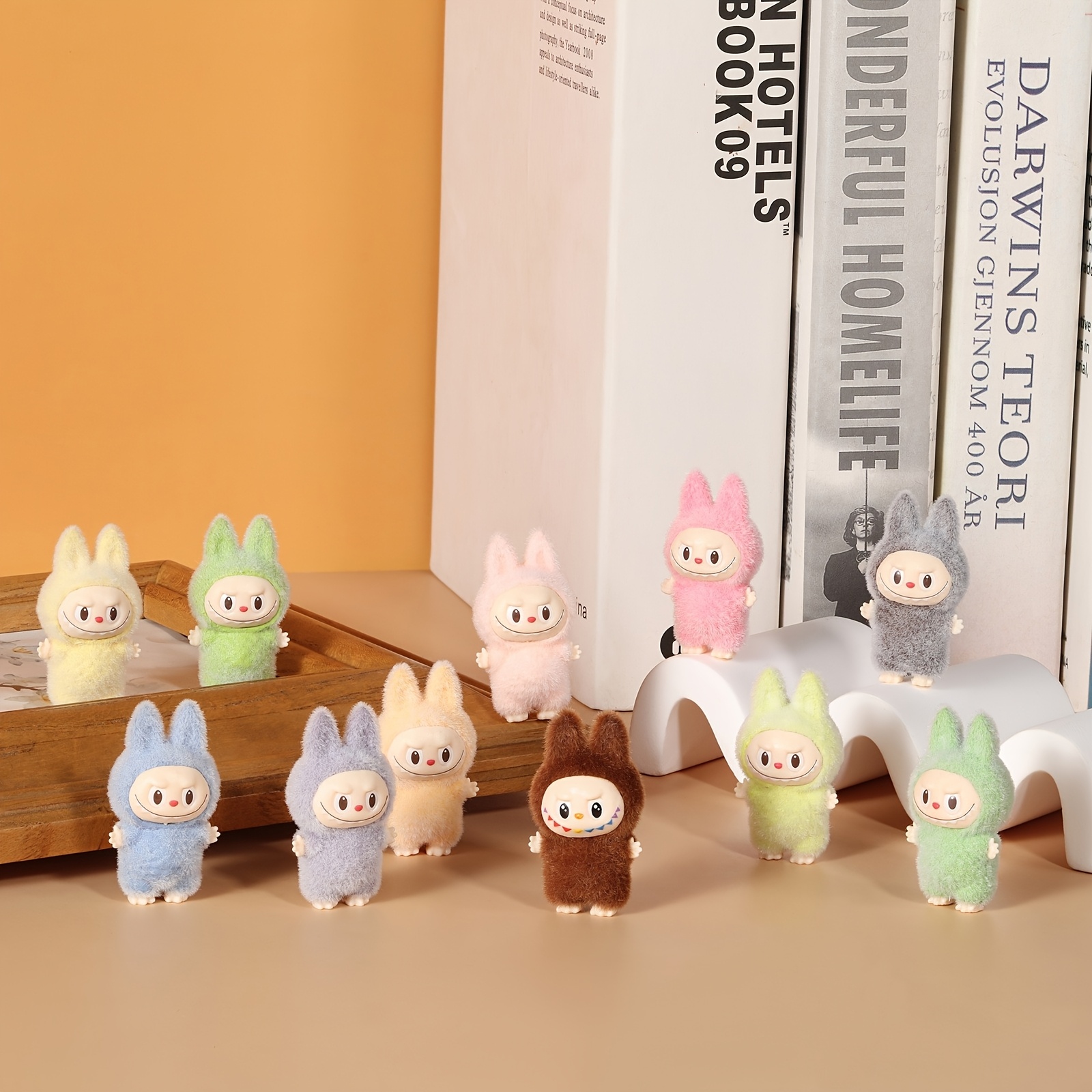 

10pcs Mini Labubu Poses Plush Figurines, 4.3cm Large Diy Decorative Accessories, Assorted Colors Pvc Craft Collectibles