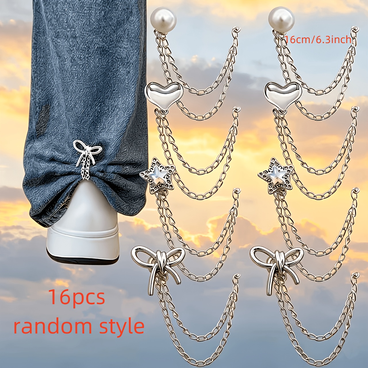 TEMU 16pcs Pinces à Vêtements Style 16cm pour Ourlet Étoile Cœur Nœud en Métal Chemises Vêtements Pantalon pour Ourlet Pinces Bouton Décoratif Jeans