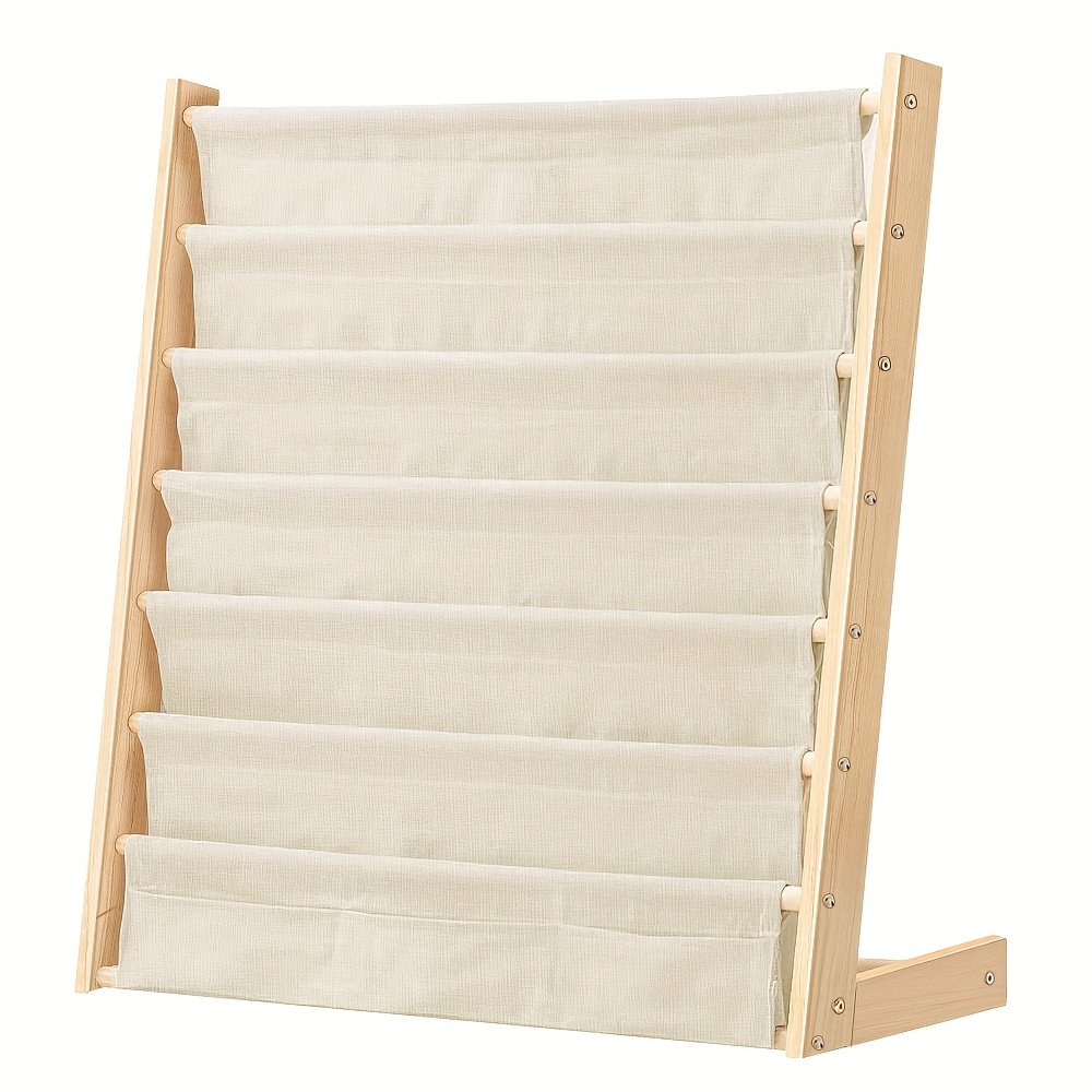 TEMU 7-tier Natural Wood Bookcase With Fabric Storage Pockets â Space-saving Organizer For Books, Magazines, And Documents â Perfect For Study,