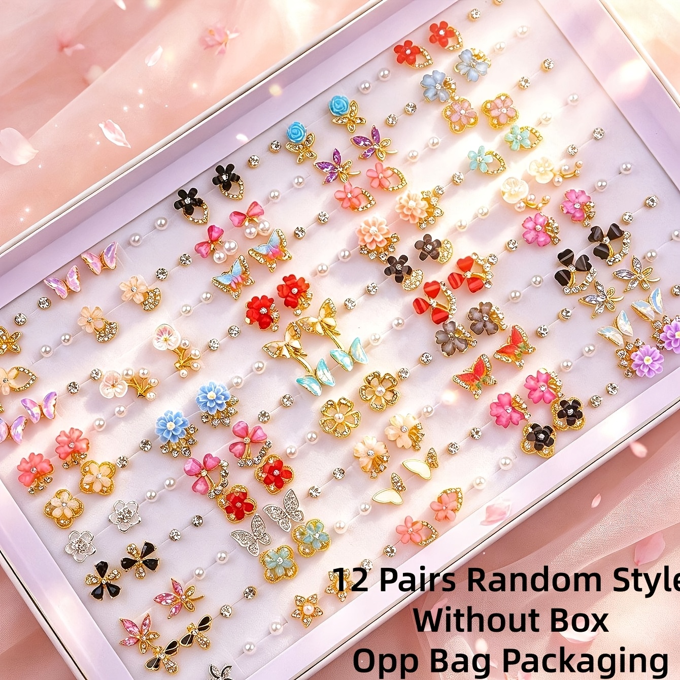 TEMU Lot de 6/12 paires de clous d'oreilles JuanMaoJuan Fleur & Papillon - Clous d'oreilles multicolores Fleur & Papillon, Mignons et Adorables,