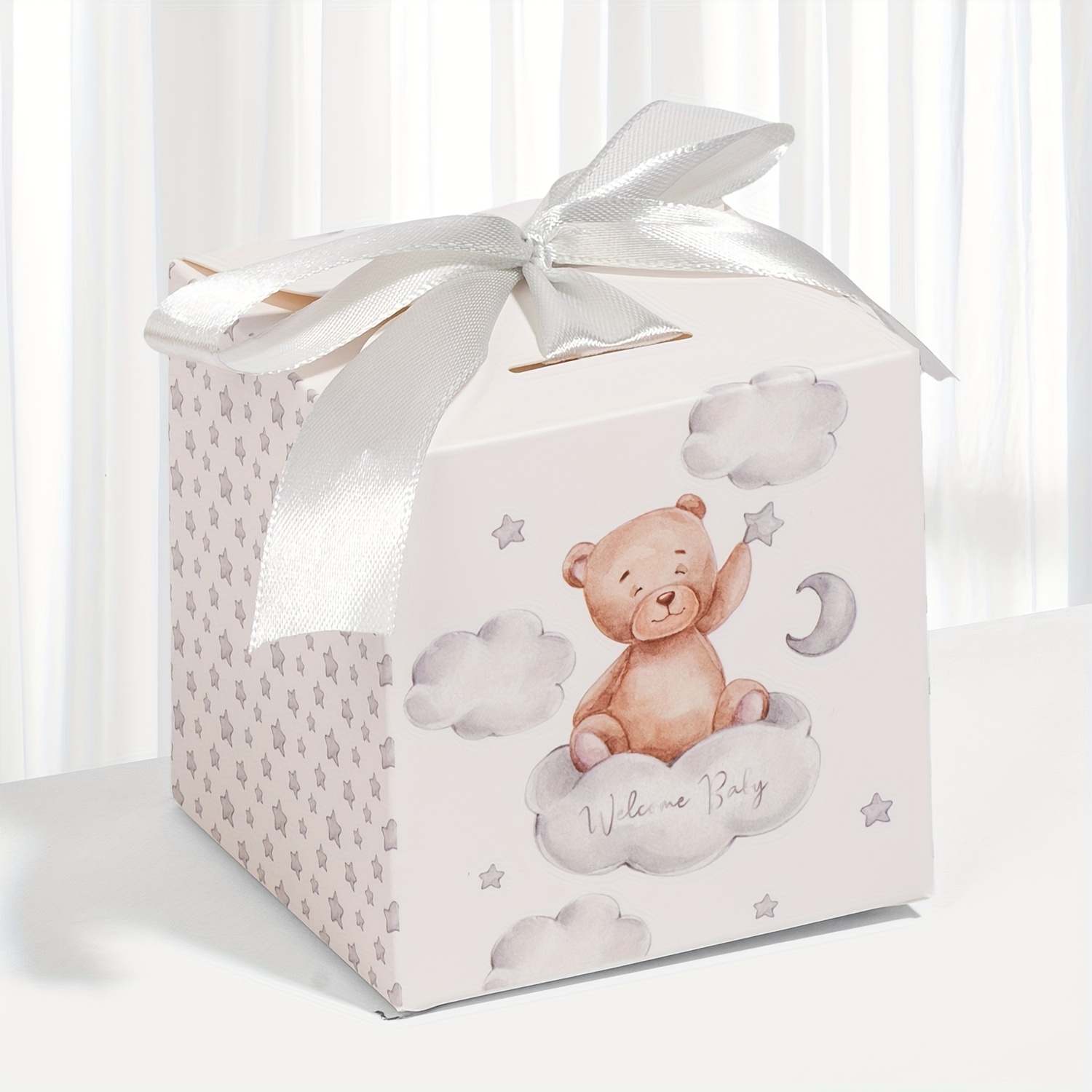 Image of 25 Pieces Baby Shower Candy Box Folding Paper Gift Box With Ribbon Party Table Decoration Birthday Party Gift