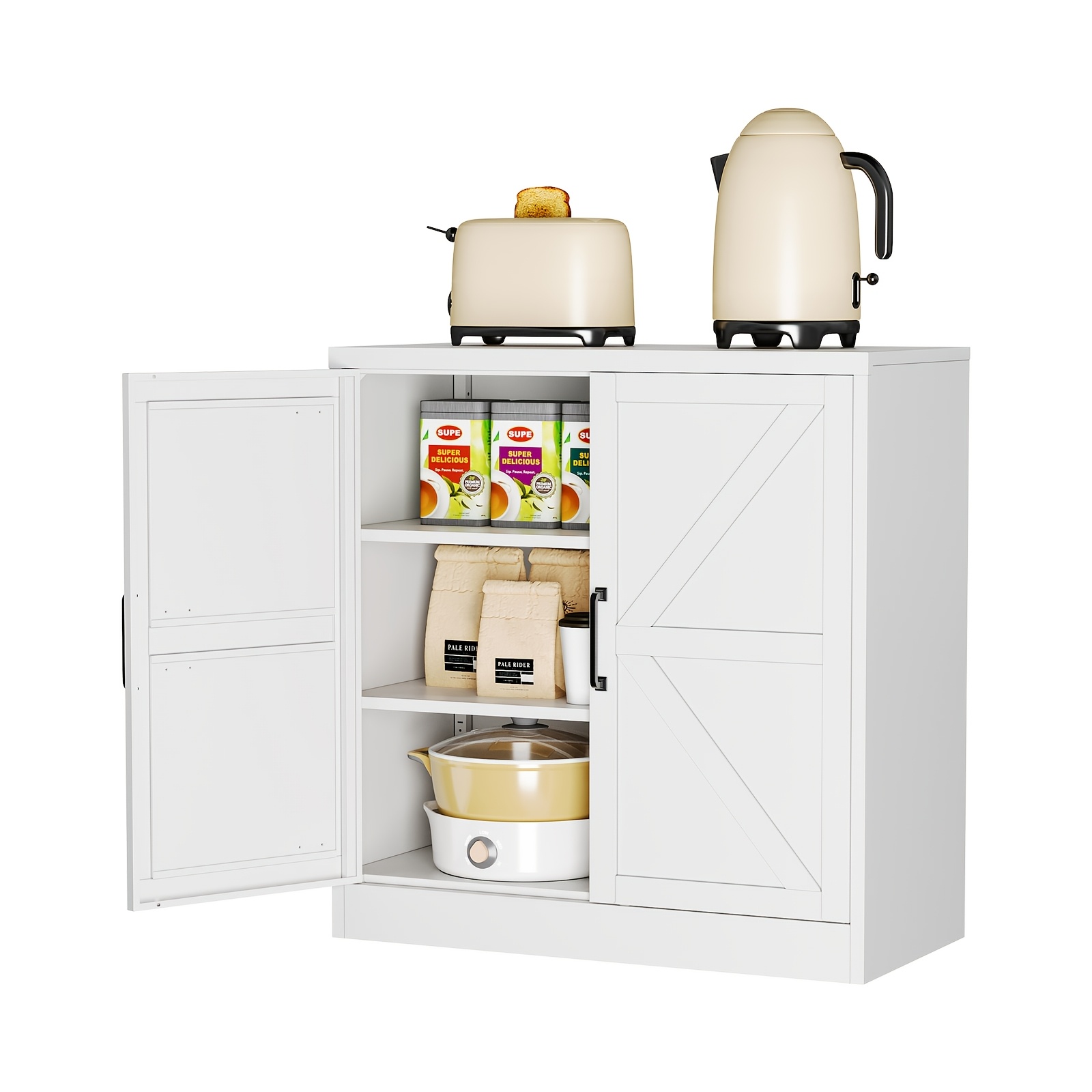 Multifunctional Steel Storage Cabinet For Kitchen, Living Room & Bedroom, 36" Pantry With Adjustable Shelves For Dishes
