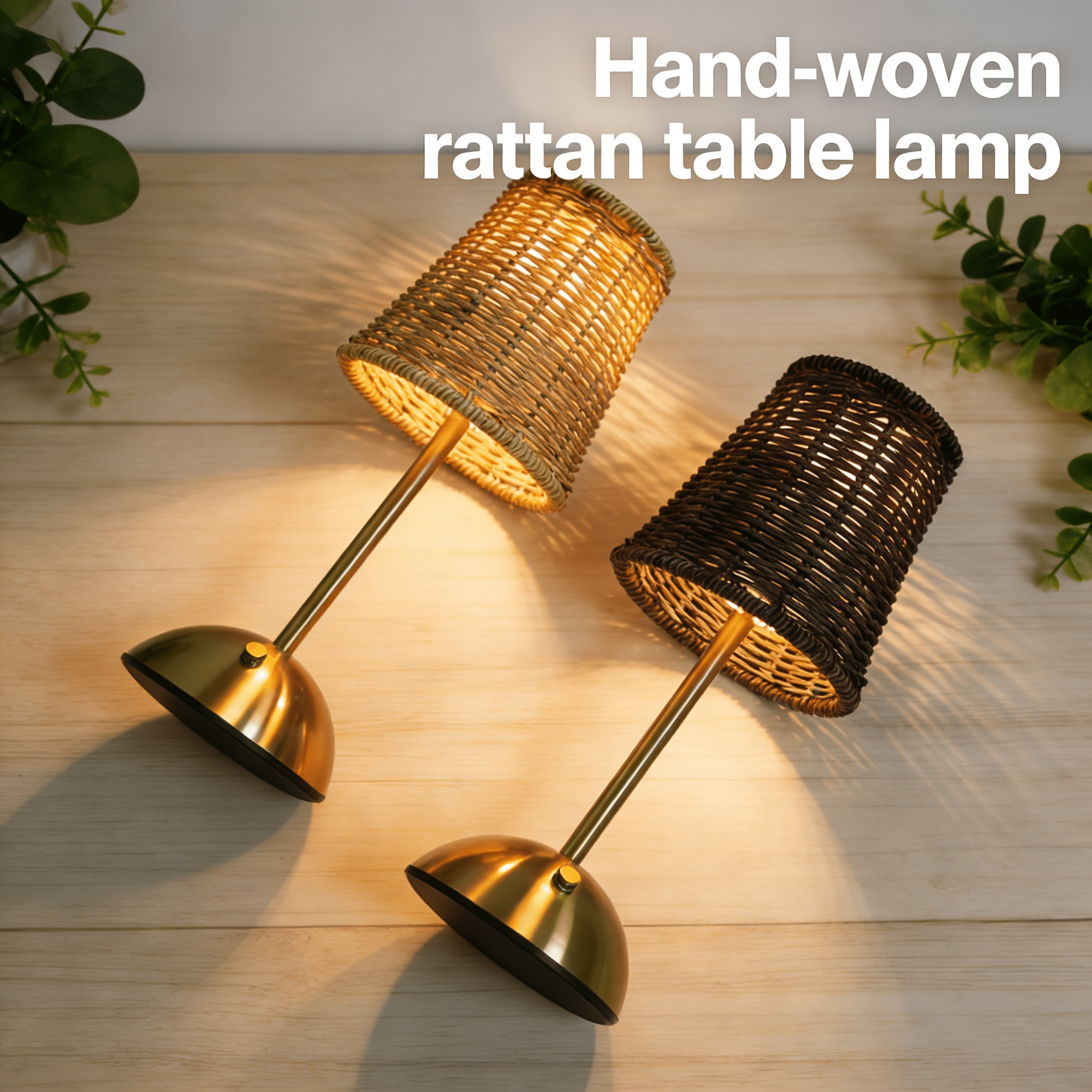 Southeast Asian Wabi-Sabi Style Table Lamp, Vintage Rattan Woven Ambient Light for Bedroom, Study, or B&B Desktops, Eye-Protection Bedside Decorative Lighting, Elegant Rattan Shade Reading Lamp, Handwoven, 1800mAh Battery, USB Charging, Three-Color
