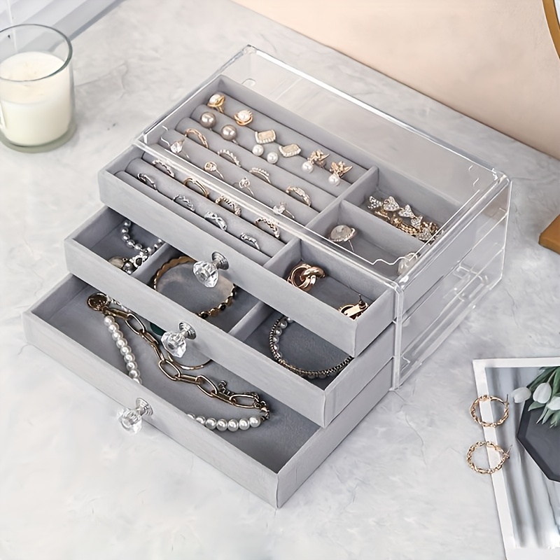 2pcs jewelry storage box set three layer portable with glass lid organizer for earrings display and ring display Product details 0