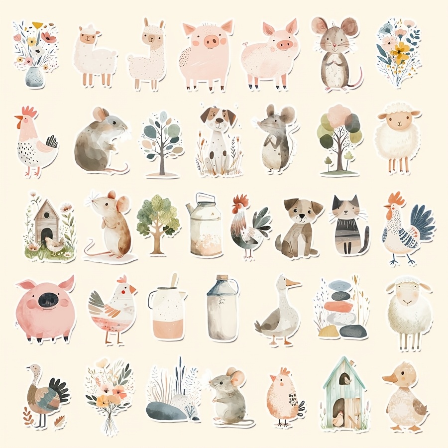 Image of 1 Set, Watercolor Animal Theme Stickers, Packaging Stickers, Holiday Party Stickers, Stickers, Bookmark Backpack Cup Notebook Stickers, Journal Stickers, Stickers, Cup Stickers