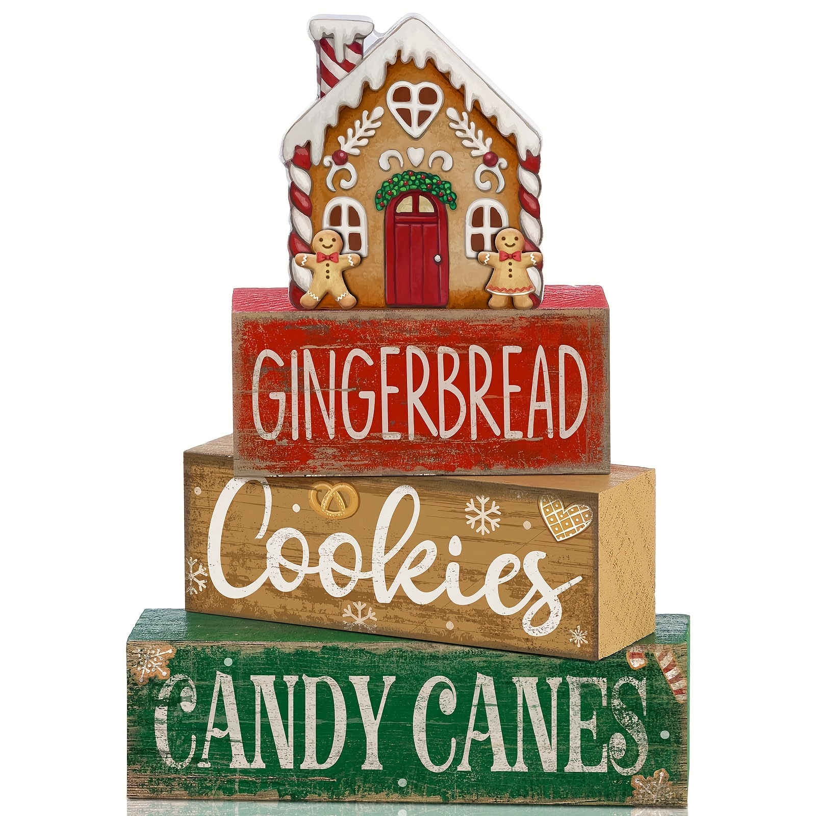 TEMU 4pcs Christmas Decorations Indoor, Wooden Christmas Gingerbread Cottage Party Centerpiece Table Decor, Merry Christmas Home Decor, Farmhouse