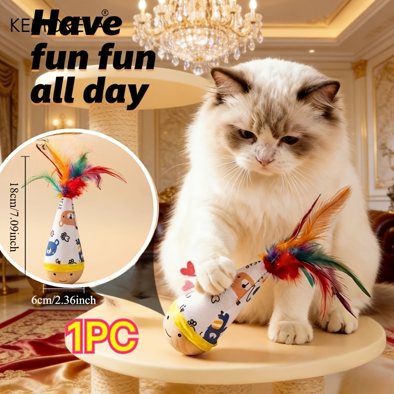 TEMU Kemorela 1pc Wobble Cat Toy With Vibrant Artificial Feathers/twisted - Moving & Wobbling Action, Interactive Self-play For Cats, Durable For