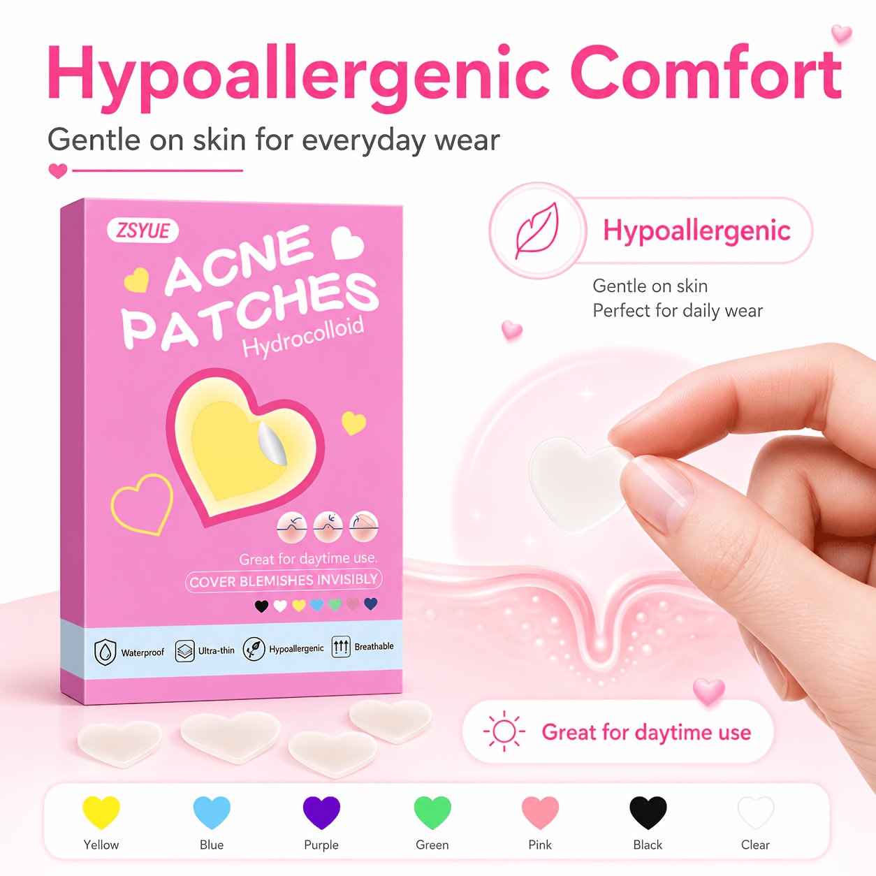 1260pcs Heart-Shaped Hydrocolloid Patches for Face Care