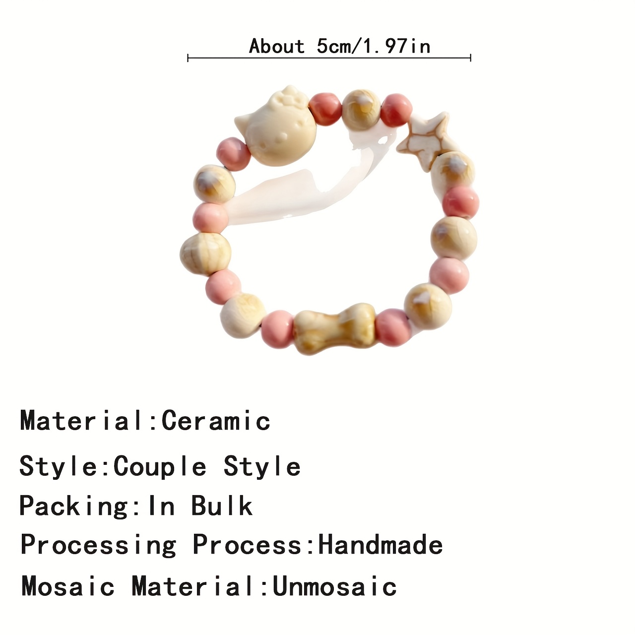 2pc Cartoon Cat Ceramic Bracelet Set for Couples