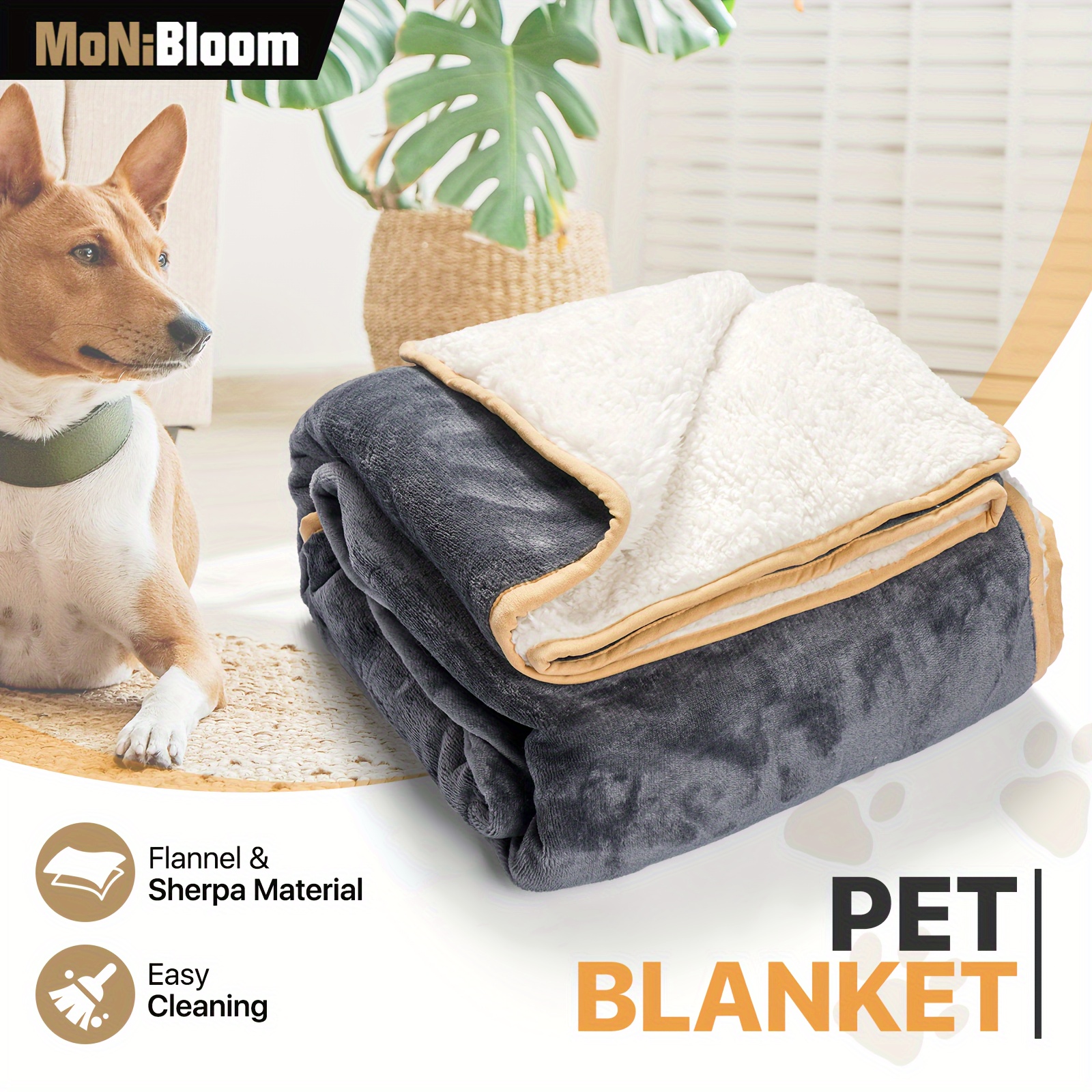 

Monibloom Waterproof Dog Blankets For Large Dogs, Washable Cat Blanket For Bed Couch Sofa Protection, Reversible Sherpa Pet Blanket