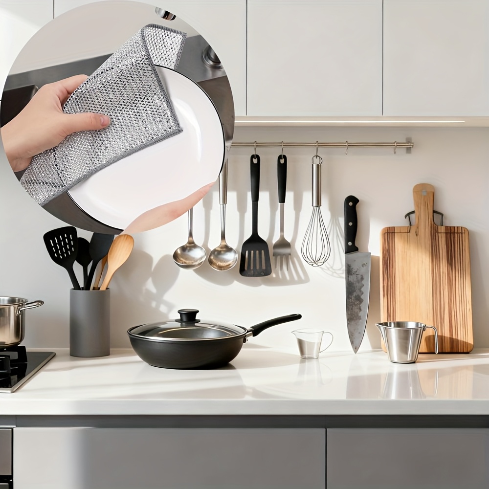 TEMU Reusable Non-scratch Scrubbing Pads Made Of Double-layer Silver Wire For Cleaning Kitchens, Bathrooms, Stoves, And . Durable Scouring Pads Can Replace Wire Balls And Feature A Textured Surface