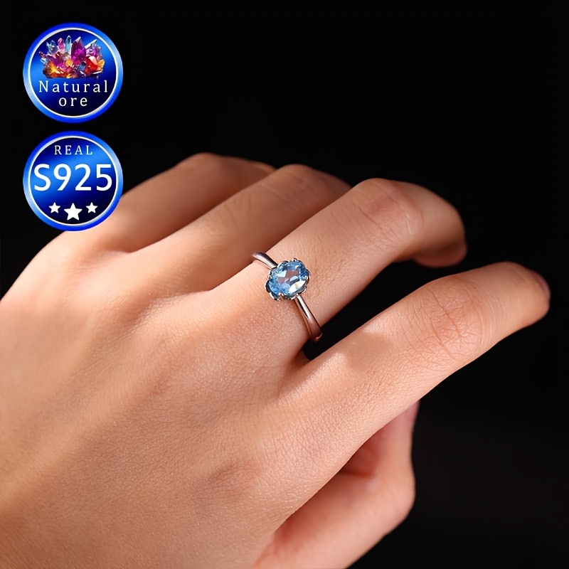 MUFAN S925 Silver Topaz Ring Adjustable Band November Birthstone Gift