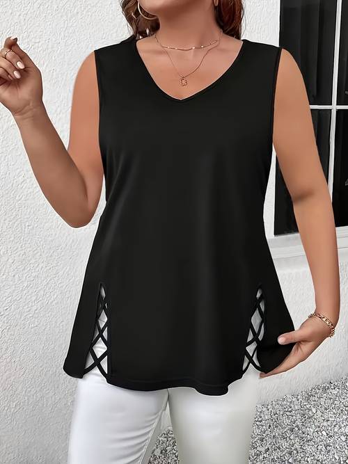 plus size plus size new elegant summer womens plus size solid color cross strap v neck tank top