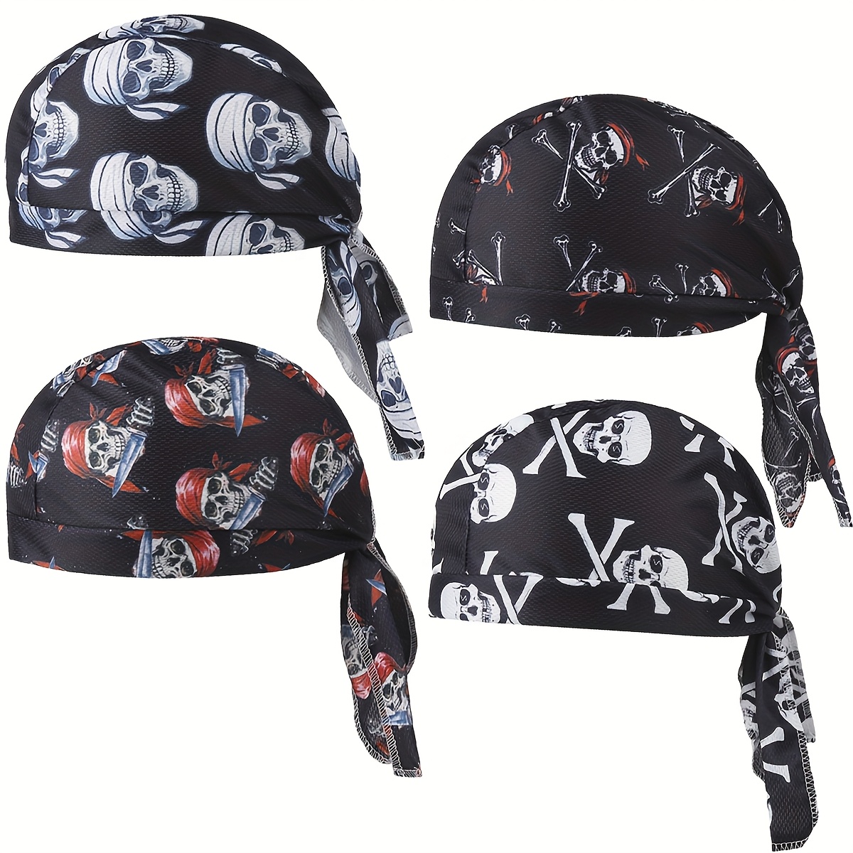 Image of 4pcs Do Rags Sweat Wicking Beanie Cooling Durags Cap Motorcycle Head Wrap Bandana For Men Women