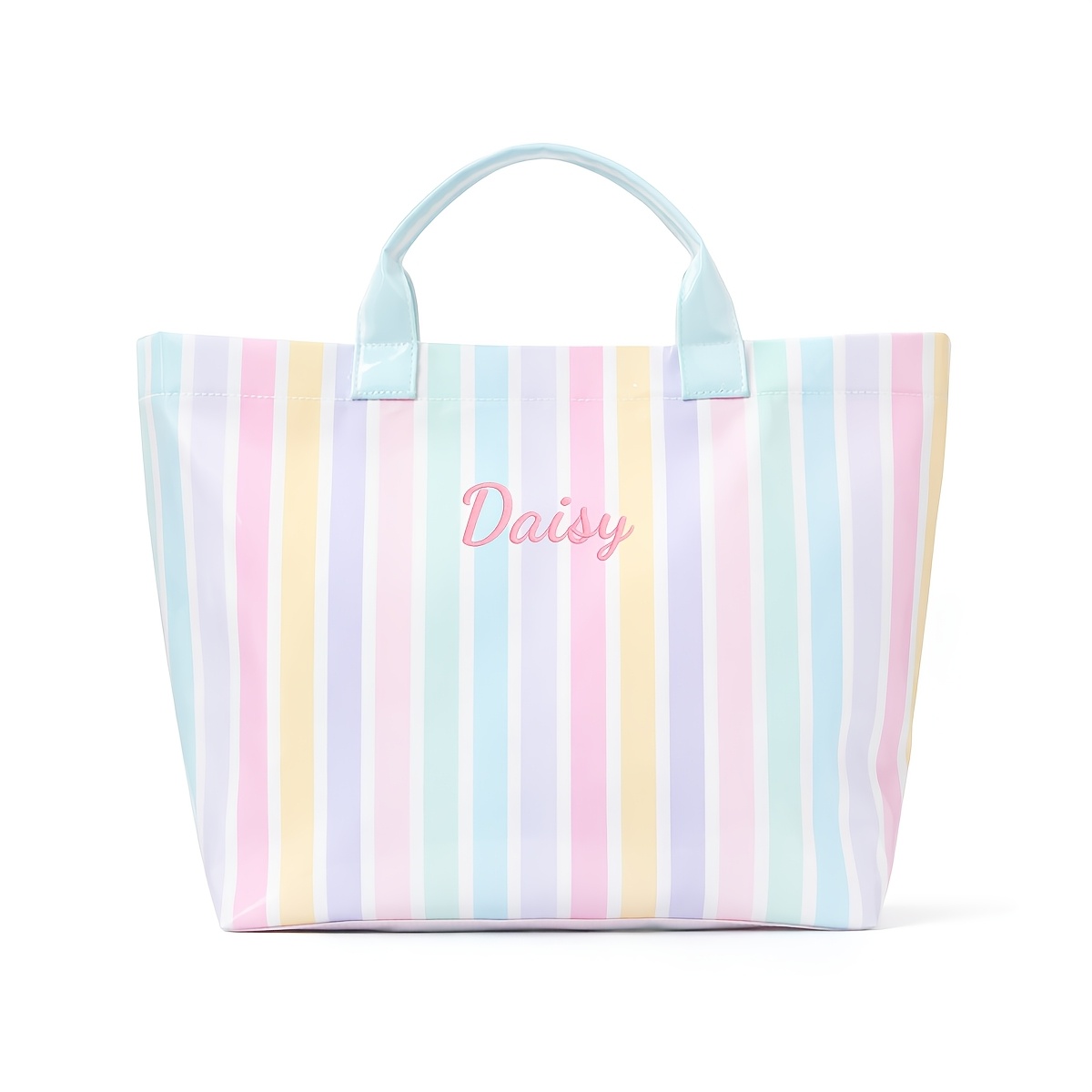 TEMU Personalized Striped Tote Bag For Women, Custom Name Lightweight Handbag, Large Capacity Portable Shoulder Tote, Stylish Commuter Carry Bag,
