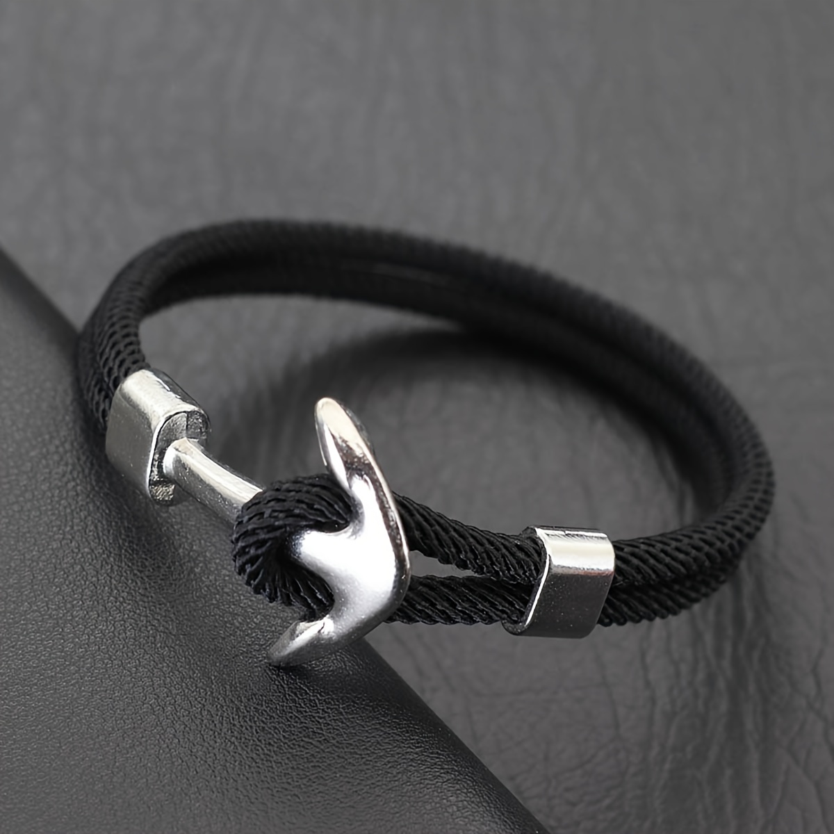 E-shop Silbernes Anker-Armreif-Armband für Herren, Güteklasse A, 4 mm Kordel, maritimes nautisches Armband, für Outdoor-Sport, Wickelstoff-Armband,