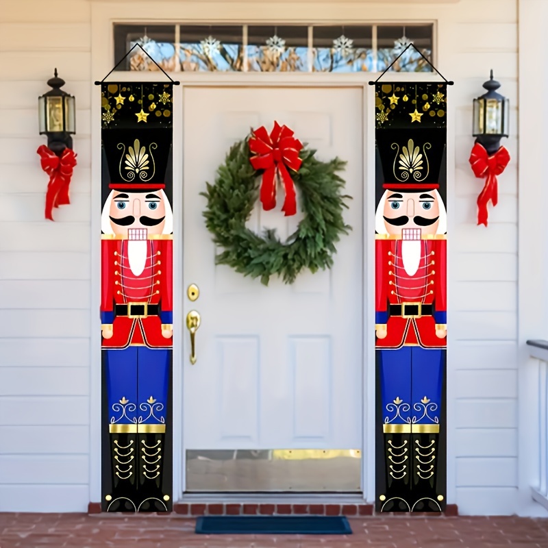 

1pair Christmas Nutcracker Door Hanger Porch Banner Indoor & Outdoor Modern House Décor Nutcracker Christmas Banners For Front Door Living Room Kitchen Wall Party