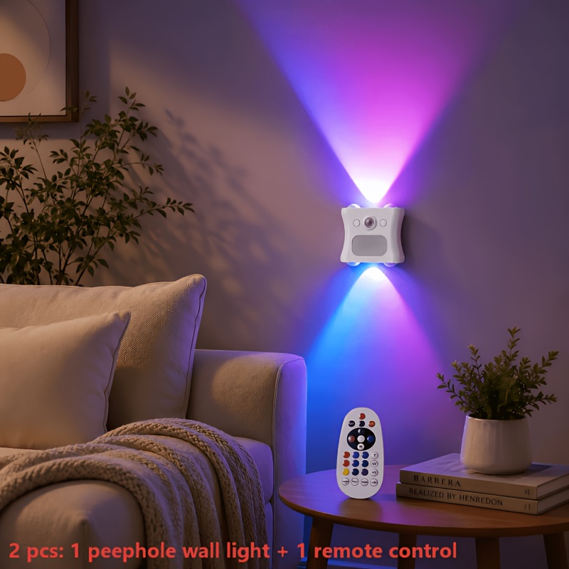 TEMU 2pcs (1pc Lampe Murale Œil de Chat et 1pc Télécommande) Lampe à Induction Intelligente 16 Couleurs RGB, Applique Murale, Lampe de Chevet,