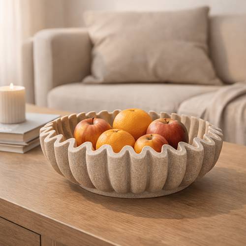 large decorative resin fruit bowl modern wavy edge bowl stone look lightweight serving bowl for fruits snacks keys home decor non food contact