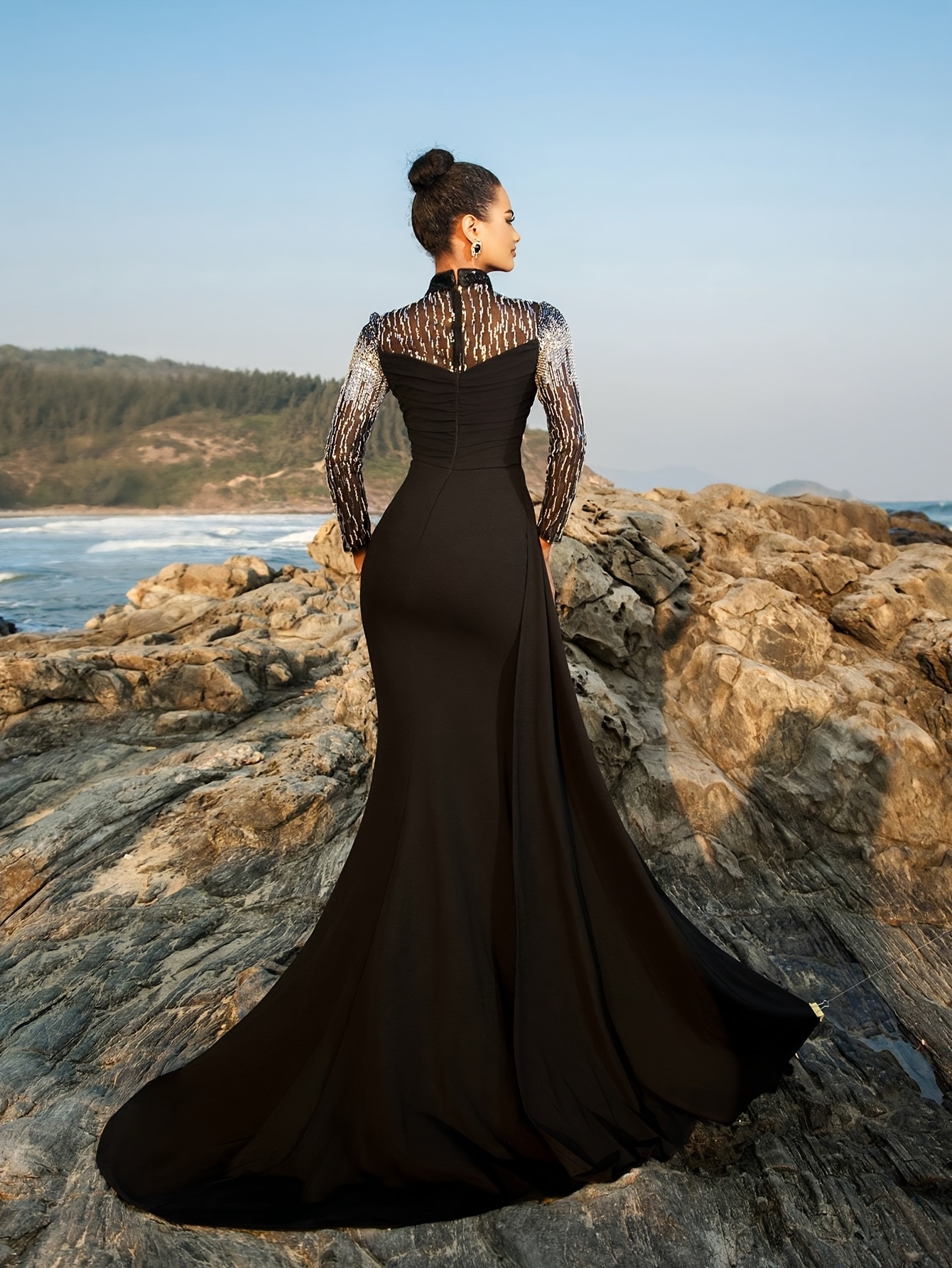 gorgeous luxury turtleneck long sleeve sequin formal party - Temu Bahrain