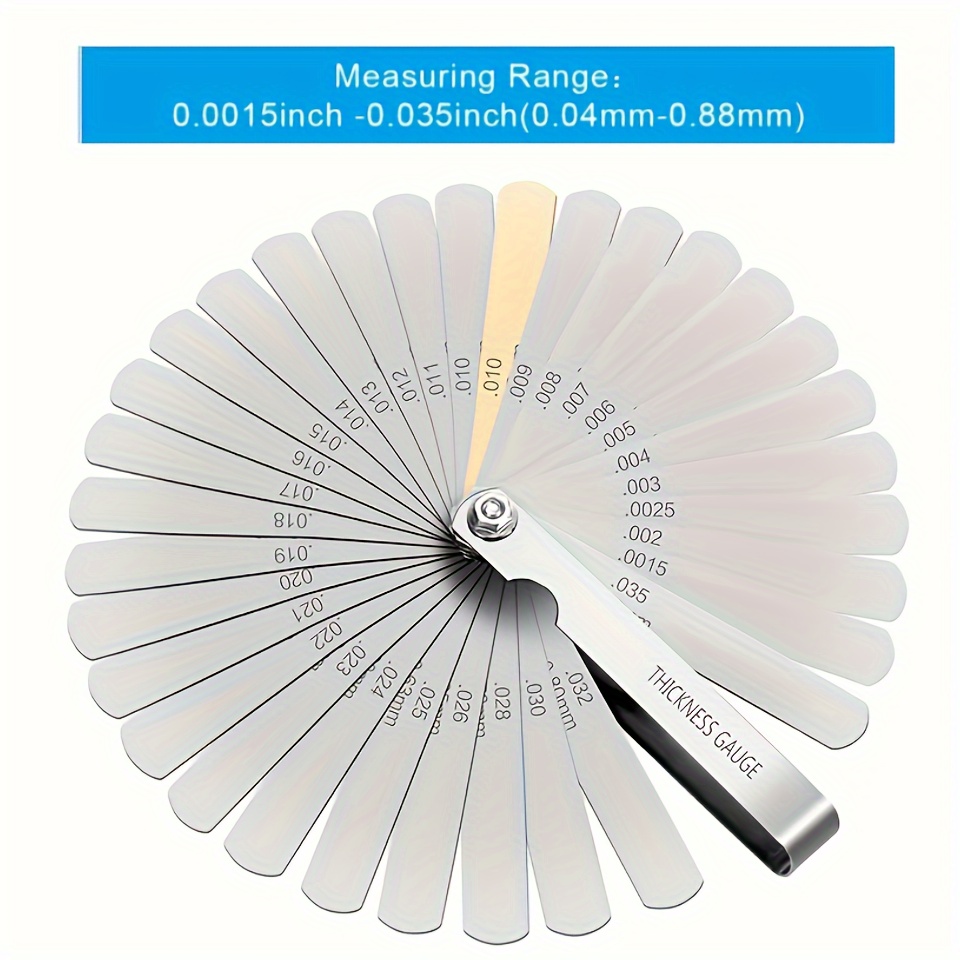 TEMU 201 Stainless Steel Feeler Gauge, 89a32 Portable Durable  Measuring Tool With Arc Design And Multiple Specifications, Thickness Gauge Rangefinder With 0.0015inch-0.035inch Measuring Range