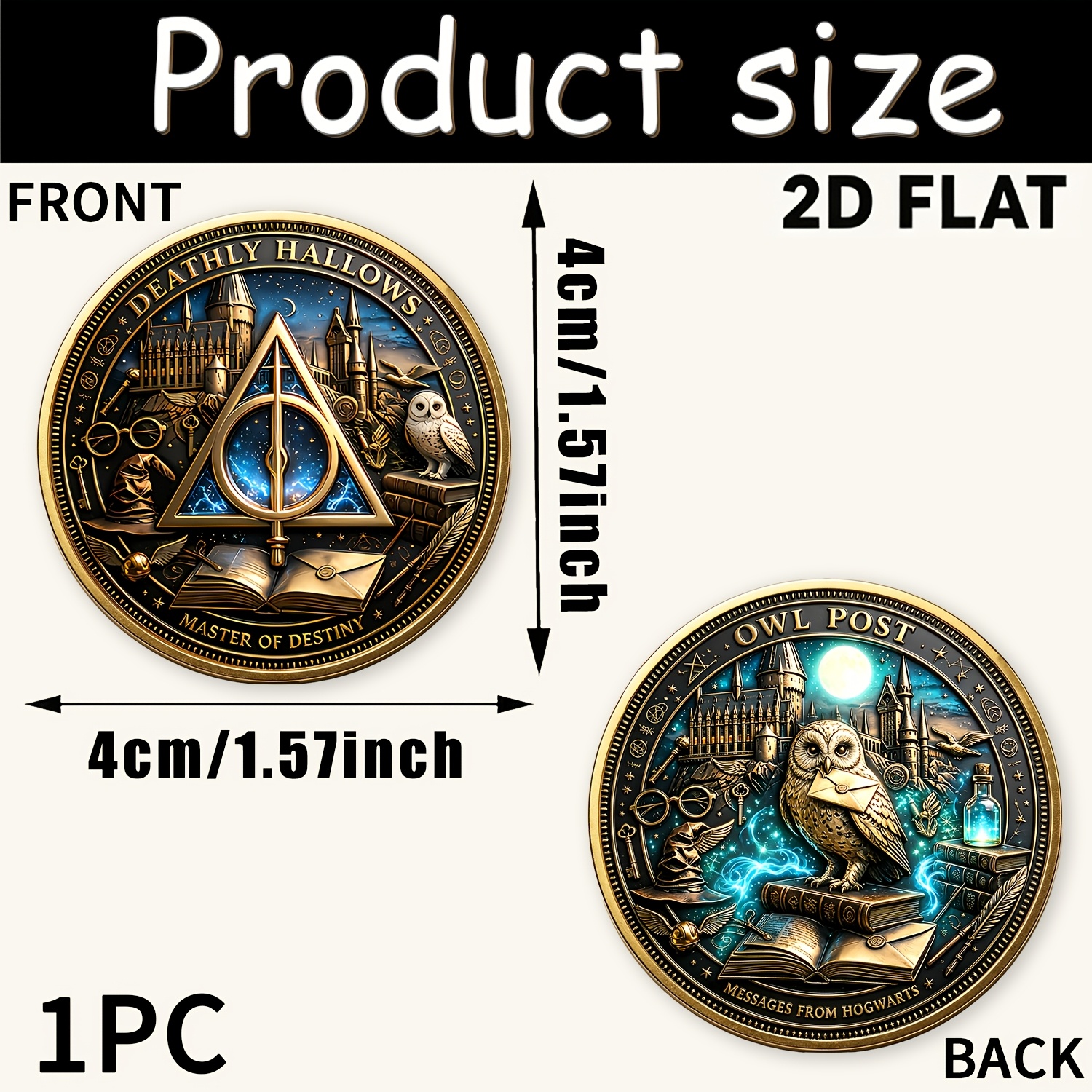 TEMU 1pc, 2d Warner Commemorative Coin Double-sided Harry Potter Themed Coin, Round Collectible Coin Shape, Convenient For Storage , Durable