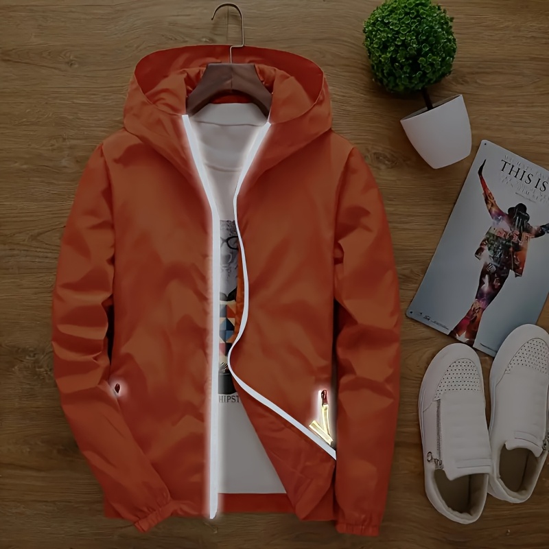 Unisex Summer Hooded Jacket with Reflective Zipper Design, Ultra-Thin Breathable Quick-Dry Windproof Sports Coat for Outdoor Night Running, Cycling, Fishing Sun Protection Top - Loose Fit Hooded Zip-Up Shirt