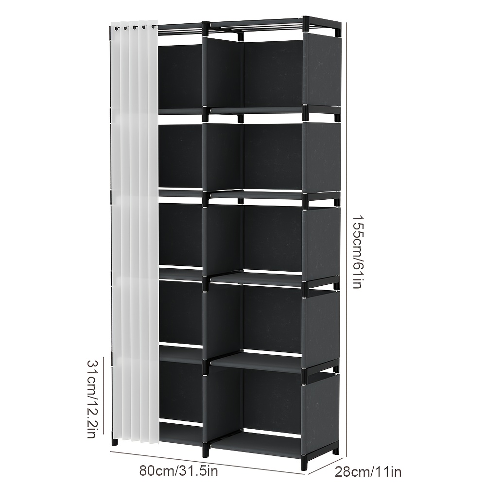 TEMU Large-capacity Storage Racks, Bookshelves, Wardrobes, Standing Shelves With Sturdy Shelves, Curtains. Made Of Galvanized Pipe And Plastic, No