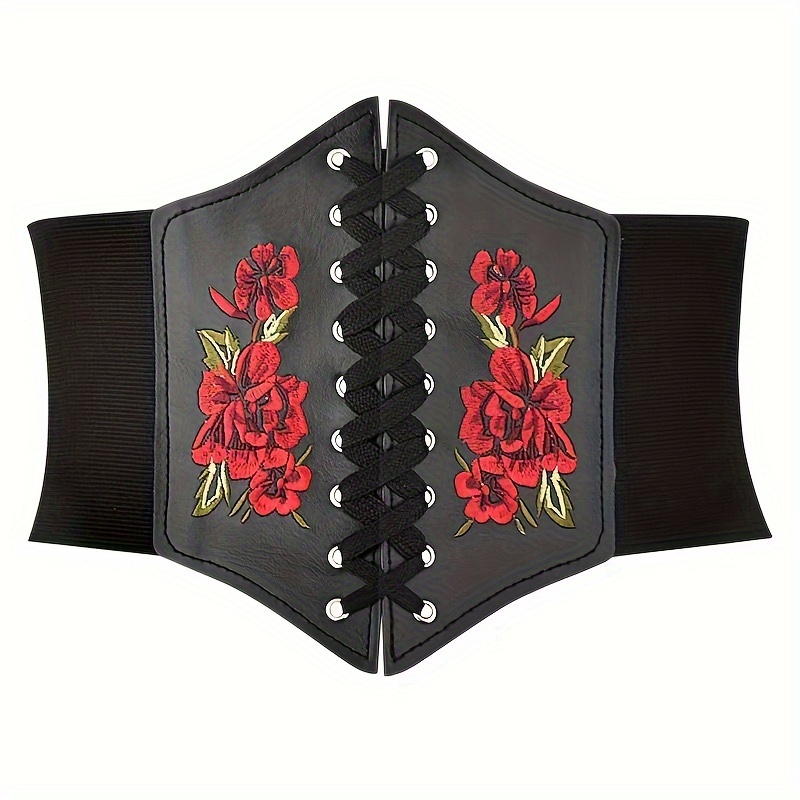 

Black 1pc Court Style Bullet Flower Embroidery Belt Women's Shaping Waist Trainer 2