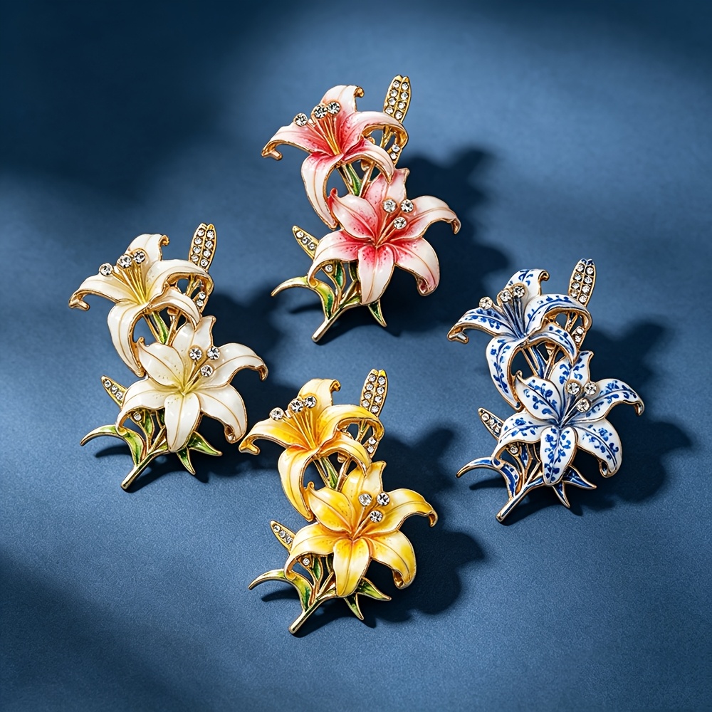 Double Lily Flower Brooch Pin, Vintage Floral Design