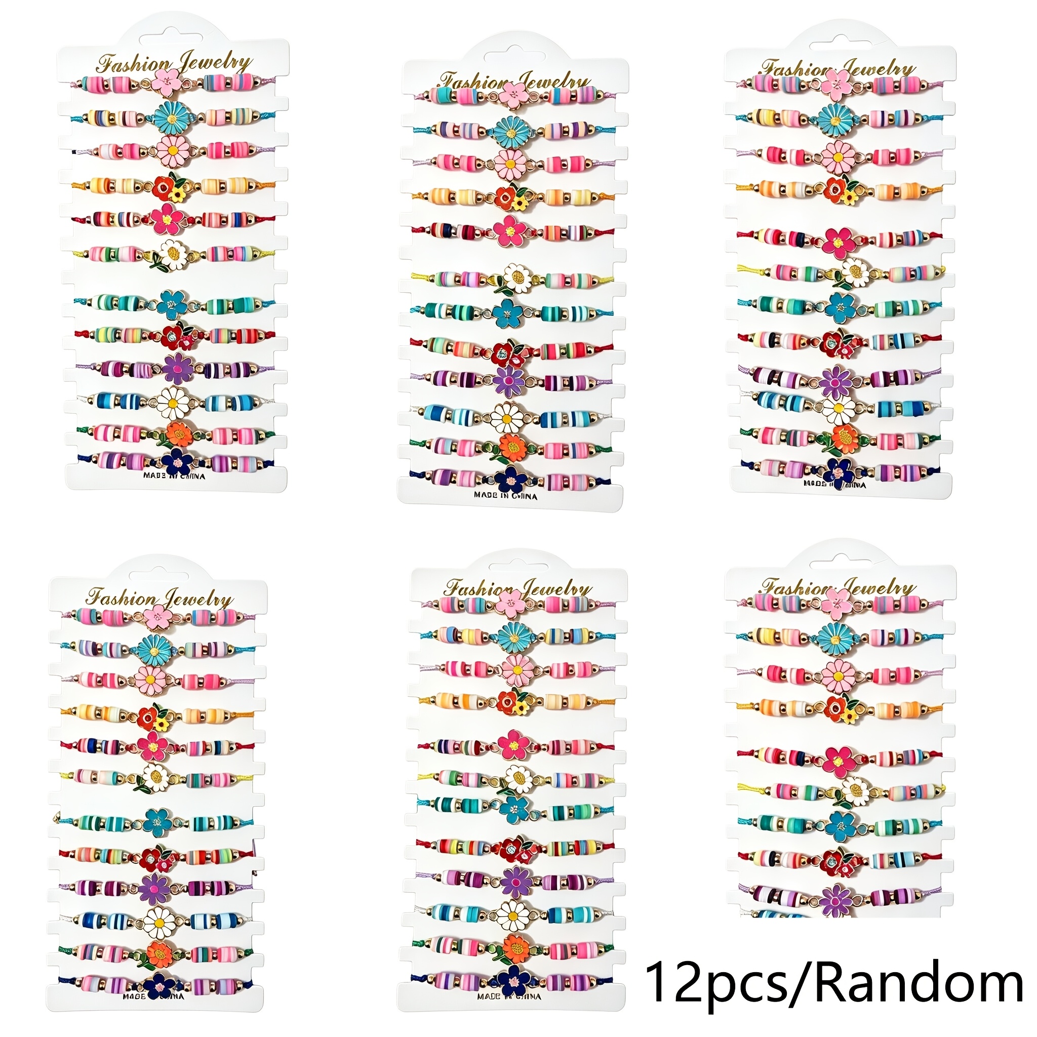 TEMU 12pcs Bracelets de perles en polymère de couleurs aléatoires pour femmes hommes couples, bracelets de poignet ajustables en corde tressée avec