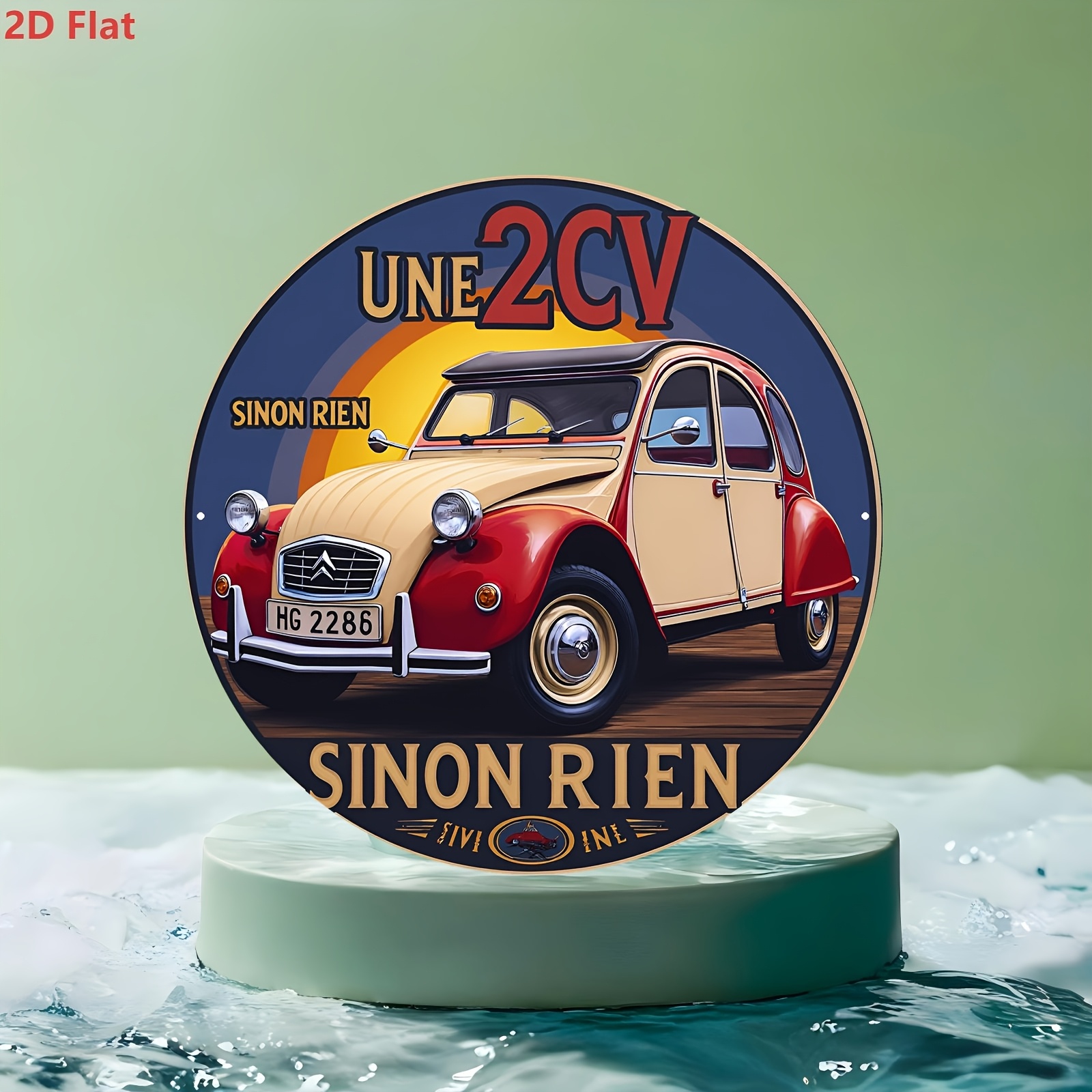 TEMU Panneau en aluminium plat 2D [] 1pc, Panneau en aluminium voiture rétro vintage, Motif voiture UNE 2CV, Peinture de décoration murale de garage