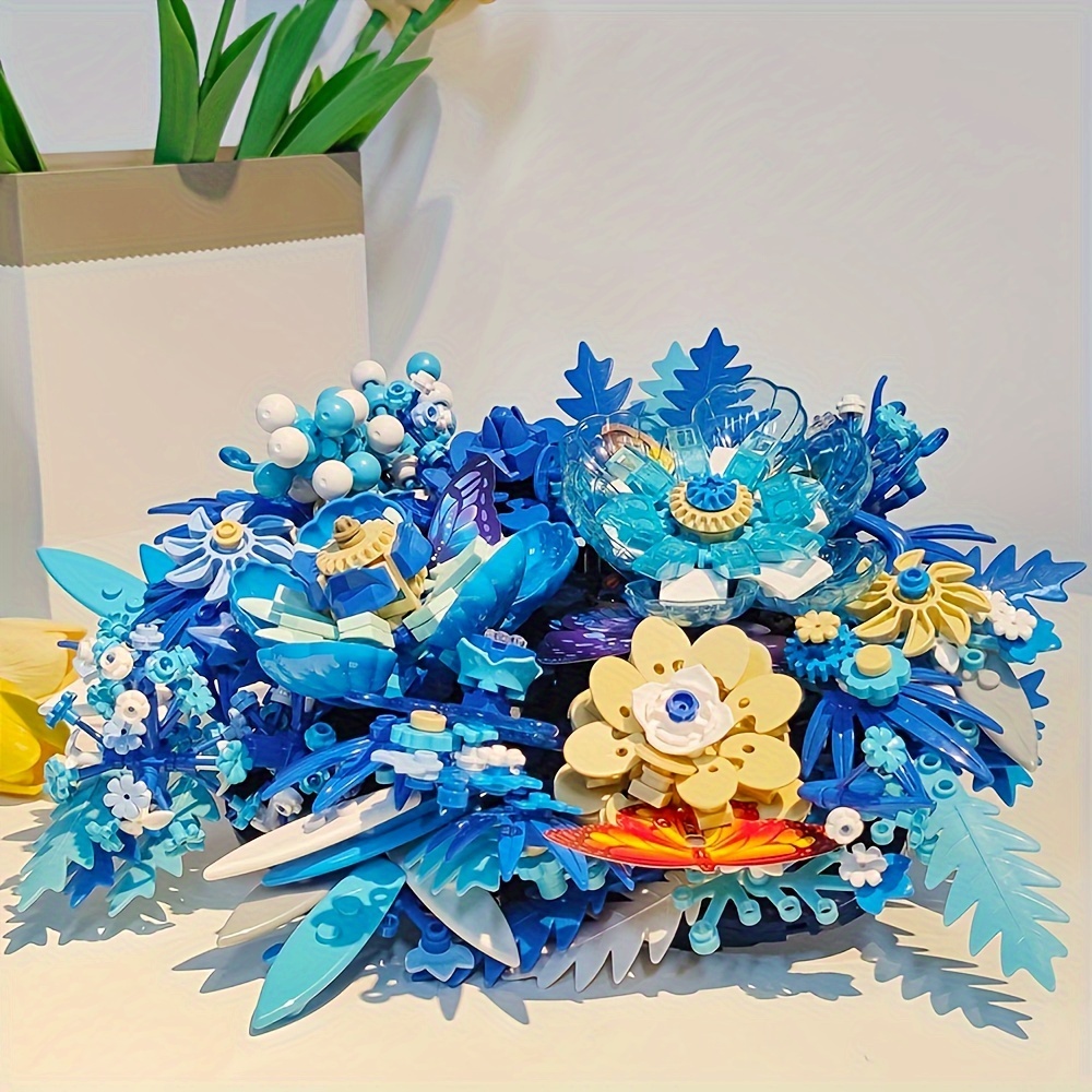 blue flowers building sets for adult centerpieces 917pcs botanical collection crafts for table or wall decoration unique home d cor gift with beautiful gift box 2