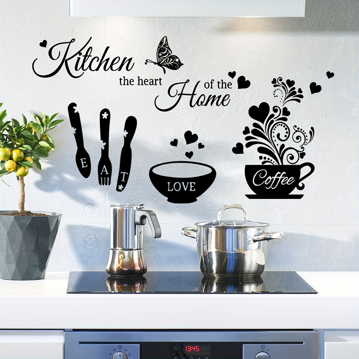 

Kitchen Decor Wall Stickers, Self-adhesive Removable Decals, Kitchen Tableware Pattern Sticker, Home Decoration