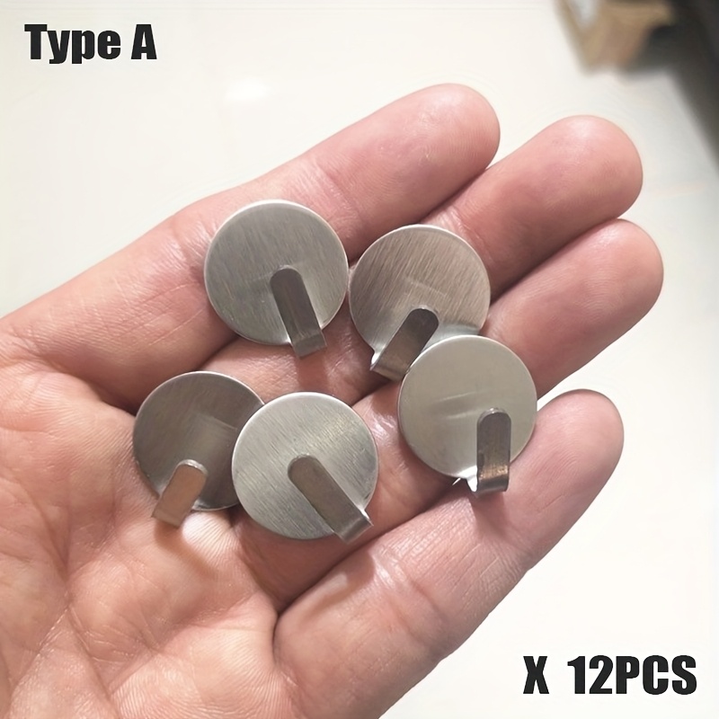 Image of 12pcs/ Set, No Drilling Stainless Steel Small Adhesive Hooks, Small Metal Hooks, Mini Round Hooks, Used For Festivals, Hanging Storage, Small Hooks Please Do Not Hang Heavy Objects, Utility Hooks
